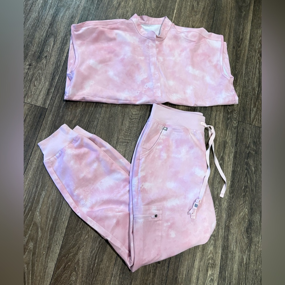Figs Pink Tie-Dye Scrub Set - Top & Jogger Pants